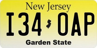 NJ license plate I34OAP
