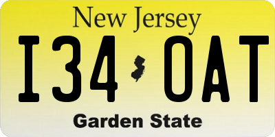 NJ license plate I34OAT