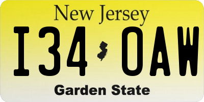 NJ license plate I34OAW