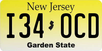 NJ license plate I34OCD