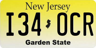 NJ license plate I34OCR