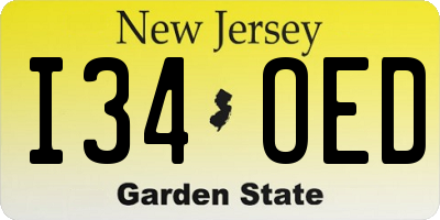 NJ license plate I34OED