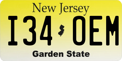 NJ license plate I34OEM