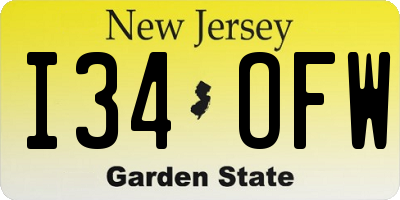 NJ license plate I34OFW