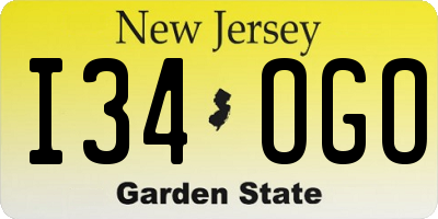 NJ license plate I34OGO
