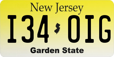 NJ license plate I34OIG