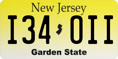 NJ license plate I34OII