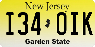NJ license plate I34OIK
