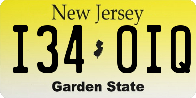 NJ license plate I34OIQ