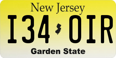 NJ license plate I34OIR