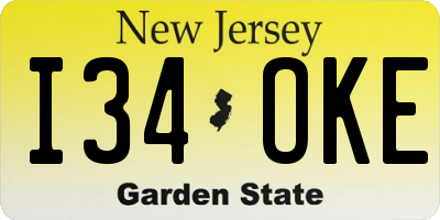 NJ license plate I34OKE
