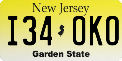 NJ license plate I34OKO