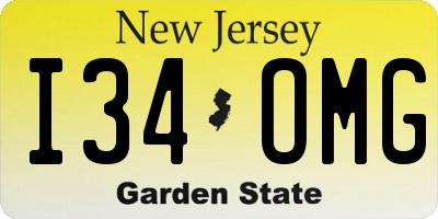 NJ license plate I34OMG