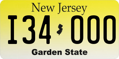 NJ license plate I34OOO