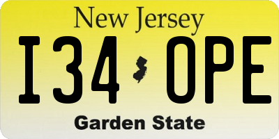 NJ license plate I34OPE