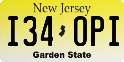 NJ license plate I34OPI