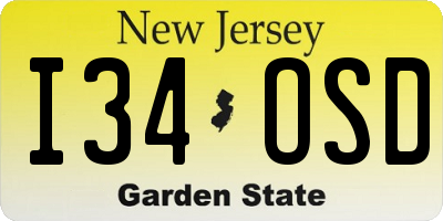 NJ license plate I34OSD