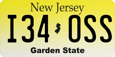 NJ license plate I34OSS