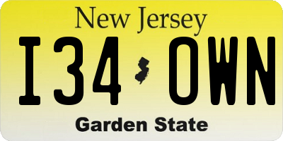NJ license plate I34OWN