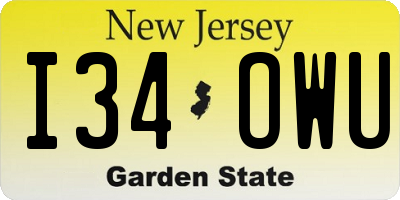 NJ license plate I34OWU