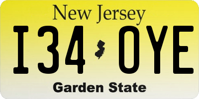 NJ license plate I34OYE