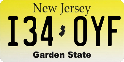 NJ license plate I34OYF