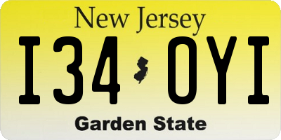NJ license plate I34OYI