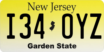 NJ license plate I34OYZ