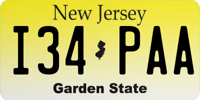 NJ license plate I34PAA