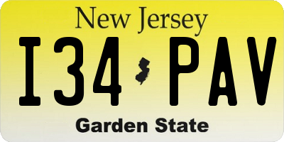 NJ license plate I34PAV