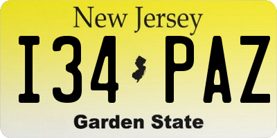 NJ license plate I34PAZ