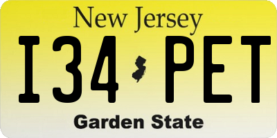 NJ license plate I34PET