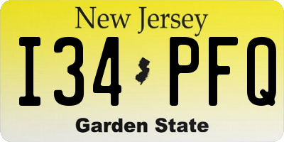 NJ license plate I34PFQ