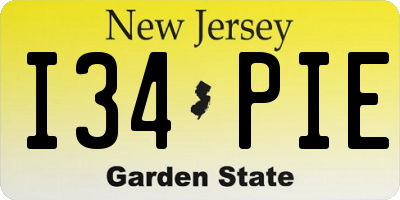 NJ license plate I34PIE