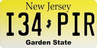 NJ license plate I34PIR