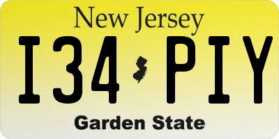 NJ license plate I34PIY