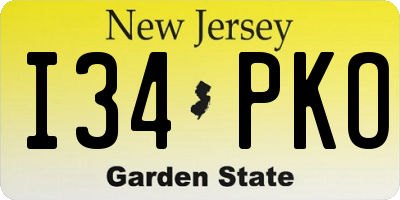 NJ license plate I34PKO
