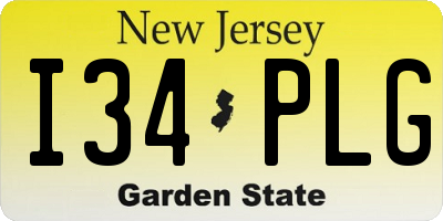 NJ license plate I34PLG