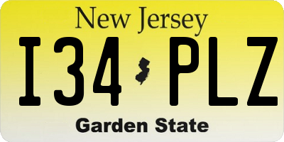 NJ license plate I34PLZ