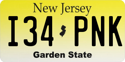 NJ license plate I34PNK
