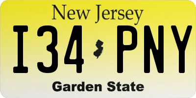 NJ license plate I34PNY