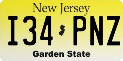 NJ license plate I34PNZ