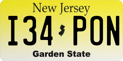 NJ license plate I34PON