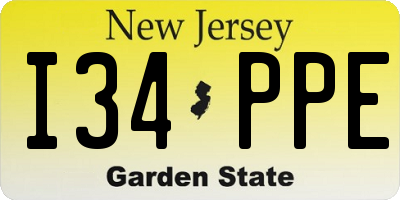 NJ license plate I34PPE
