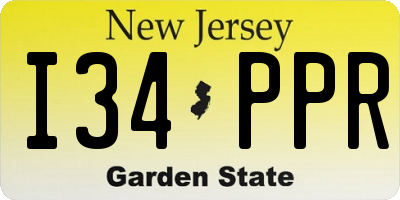 NJ license plate I34PPR