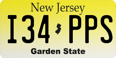 NJ license plate I34PPS