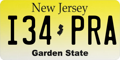 NJ license plate I34PRA