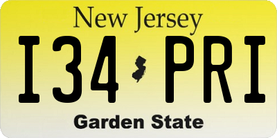 NJ license plate I34PRI
