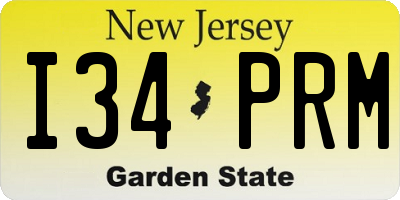 NJ license plate I34PRM