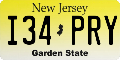 NJ license plate I34PRY